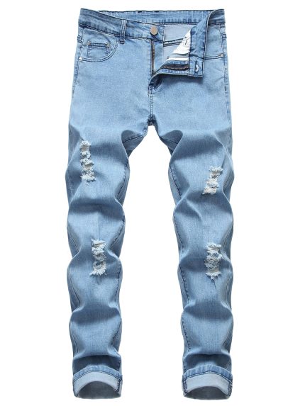 Men's light-colored ripped stretch jeans slim pants 7603